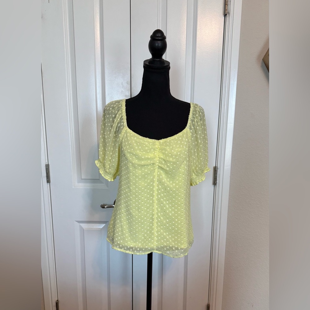 NWT Banana Republic SZ S Lemon Yellow Babydoll Top Popover Shirt Puff Sleeves